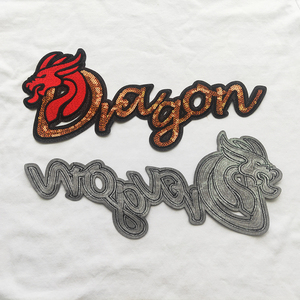 Vendita all'ingrosso di toppe ecologiche personalizzate ricamate <span class=keywords><strong>nome</strong></span> della squadra di Club e paillettes con lettera di drago animale su ferro per abbigliamento - Product Image 5