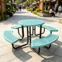 Table de pique-nique ronde en métal perforé, résistante aux intempéries, pour parc, zone panoramique, mobilier de loisirs pour rue publique