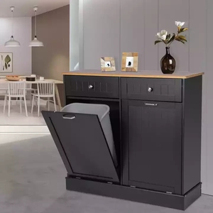 Peinture résistante à l'eau Poubelle de comptoir <span class=keywords><strong>en</strong></span> <span class=keywords><strong>bois</strong></span> de CHÊNE Cuisine sous <span class=keywords><strong>armoire</strong></span> Tiroirs à fermeture <span class=keywords><strong>en</strong></span> douceur Poubelle pouvant sortir des armoires - Product Image 5