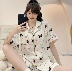 Pigiama da Donna Traspirante Nuovo Stile con Bottoni e Risvolto, Set Due Pezzi Comodo - Product Image 5