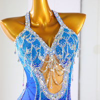 Kostum Tari Latin Khusus Wanita Seksi, Gaun Tari Samba Ballroom untuk Pertunjukan Panggung dengan Hiasan Berlian Imitasi