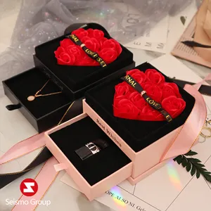 Custom Logo Elegant Creative Large Necklace Jewelry Gift Rose Flower Packaging Jewellery lipgloss Box For Valentine'S Day