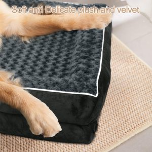 Manufacturer Dropshipping Modern Rectangle <b>Large</b> Removable Washable Dark Gray <b>Plush</b> Luxury Deluxe Orthopedic Dog Bed - Product Image 6