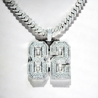 Pendentif de chaîne Hip Hop pour rappeur, numéro personnalisé, en argent 925, entièrement serti de moissanite, modèle 82 pour homme