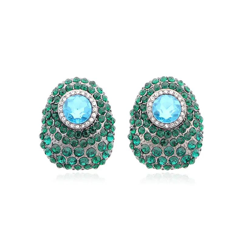 V & R nuevo diseño esmeralda de cristal azul Aqua piedras hematita bronce chapado en pendientes