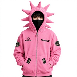 Premium Black Spiked Pink Hoodie <b>Jacket</b> <b>Gothic</b> Punk Zip Up Hoodie Custom 3D Spike Hood Sweatshirt for Men & Women - Product Image 1