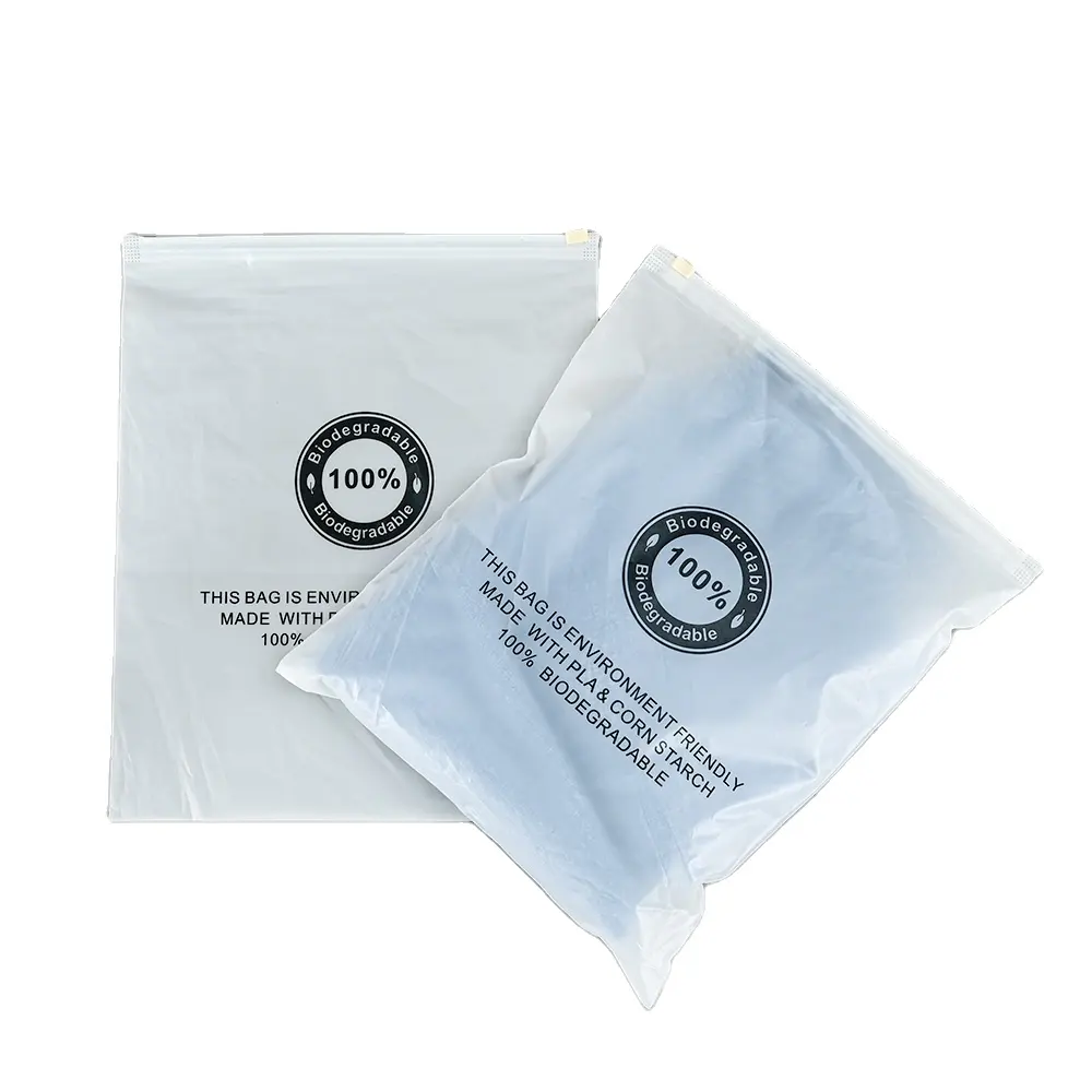Borsa con cerniera degradabile borsa per imballaggio per abbigliamento borsa autosigillante in plastica trasparente portatile all'ingrosso tasca bianca spot