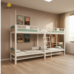 เตียงเหล็กแบบเรียบง่ายทันสมัย เฟอร์นิเจอร์หอพักนักเรียน เตียงสองชั้นพร้อมบันไดและชั้นวางรองเท้า สำหรับโรงเรียน อพาร์ทเมนท์ หอพัก โฮสเทล - Product Image 1