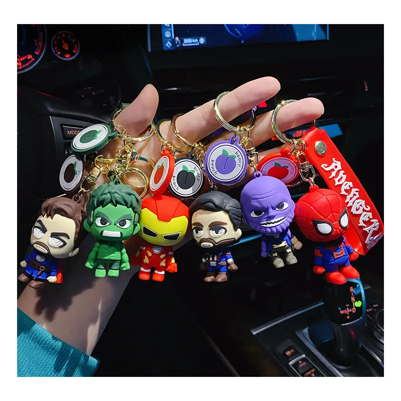 Hot Sale Cute Cartoon 3d Pvc Key Ring Chain Spiderman Super Animation Spider Man Keychains