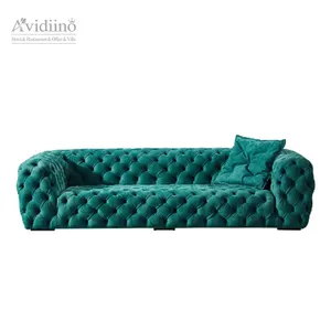 Tissu de canapé vert de fabrication professionnelle bon marché, canapé de chambre contemporain de Chesterfield, canapé de salon en velours contemporain