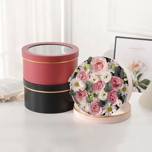 Caja de Regalo Redonda para Ramos de Flores, Caja de Cartón con Ventana Transparente para Empaque de Rosas y Arreglos Florales - Product Image 1