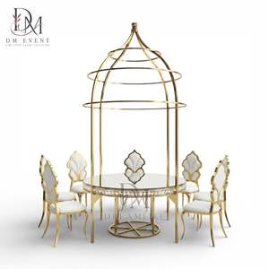 Table de banquet ronde personnalisée en acier inoxydable doré avec plateau en verre trempé miroir - Product Image 2