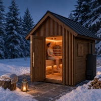 Cabine de sauna extérieure moderne en bois avec poêle à bois et cheminée pour entrepôt et détente en plein air