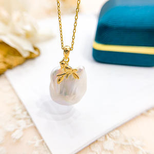 Pendentif de collier en argent S925 à faire soi-même avec des perles de style baroque de 12 à 15 mm, plateau vide, accessoires 30597 - Product Image 3