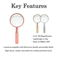 Luxurious PMMA Handheld Magnifier with Floral Wave Handle and Metallic Finish for Stylish Detail Viewing