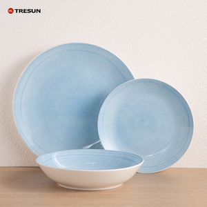 TRESUN Premium Quality OEM Custom <b>Wholesale</b> Price 18-Piece Blue Padprinting Porcelain <b>Dinner</b> <b>Set</b> Microwave Freezer Safe - Product Image 1