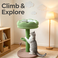 Arbre à chat design cactus vert avec poteaux à gratter en sisal, grande plateforme en peluche et jouet interactif – Mobilier pour chat