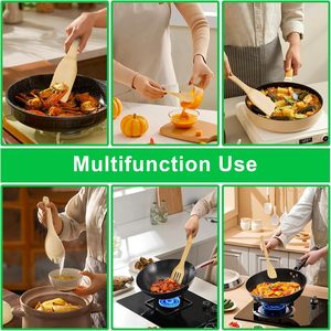 Ensemble d'ustensiles de cuisine en bambou pour casseroles et poêles antiadhésives, spatules et ustensiles de mélange, vaisselle en bambou - Product Image 5