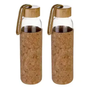زجاجة مياه جديدة من زجاج البوبوسيليكات عالي الجودة سعة 500 مل مع غطاء من الخيزران وغطاء من الفلين موديل 2024