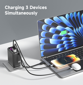 อะแดปเตอร์ GaN USB 70W 65W พร้อมสาย Type C แบบยืดหดได้ 3 พอร์ต ชาร์จเร็ว AI SMART CHARGING QC4.0 PD3.0 PPS สำหรับ iPhone 17 Xiaomi - Product Image 4
