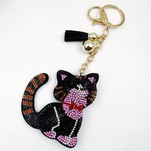 Cute Bow Kittens cat Rhinestone Keychain for Women Bag Charm Crystal Rhinestones Sparkly Kittens cat Key Chains Pendant Jewelry