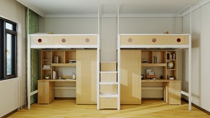 2025 nhà máy nóng bán đồ nội thất phòng ngủ căn hộ gác xép khung giường với cầu thang và Tủ lưu trữ chấp nhận tùy chỉnh - Product Image 4