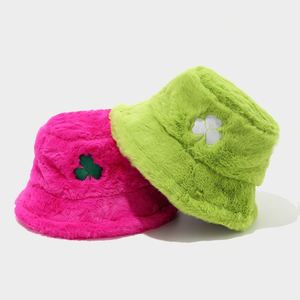 Autumn Winter Trendy Women's Fisherman Bucket Hat With Embroidery Clover Trefoil <b>Leaf</b> - Product Image 3