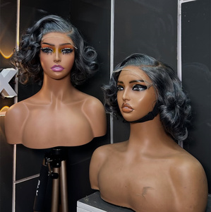 Perruques courtes bouclées argentées Hellohair, perruques en <span class=keywords><strong>cheveux</strong></span> humains, perruque frontale en dentelle HD, perruque complète en dentelle de <span class=keywords><strong>cheveux</strong></span> humains pour femmes noires - Product Image 3