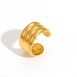 Minimalist Luxury Gold Jewelry Set Geometric U Shape <b>Adjustable</b> <b>Bracelet</b> Ring Women's Everyday Wear 18K Gold Plated - Product Image 5