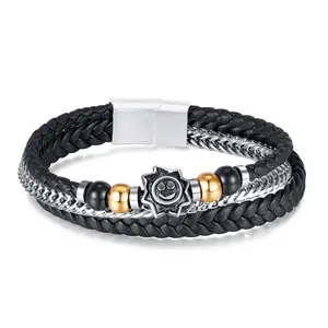 Leder Armreif Männer Vintage Schmuck Set Edelstahl männlich Lächeln Gesicht Armband HipHop Party Zubehör Großhandel Fabrik