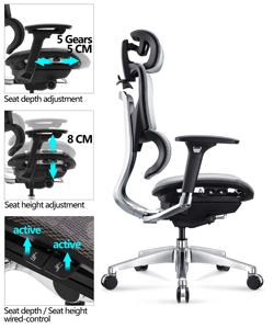 Sang trọng ngả Tựa Đầu <span class=keywords><strong>Ergonomic</strong></span> xoay ghế cao trở lại lớn và cao điều hành 3D tay vịn thoải mái lưới Ghế văn phòng - Product Image 6