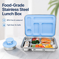 Aohea Hochfeste Bento-Box Warmhaltend 5-Fach Unterteilte Edelstahl-Lunchbox Mit Silikondeckel für Kinder und Erwachsene