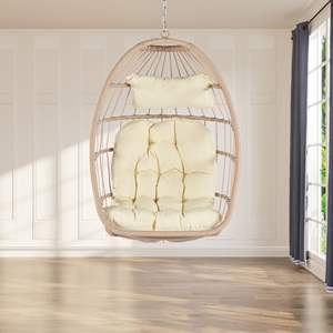 DB açık bahçe Rattan yumurta salıncak sandalye haki ahşap + PE Metal asılı sandalye oturma odası restoran avlu ev açık Furnitu - Product Image 5