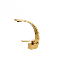 Robinet de lavabo en laiton poli sans plomb, design personnalisé, en forme de lune, mitigeur cascade à poignée unique