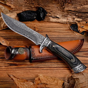 Cuchillo de Caza de Acero de Damasco con Mango de Madera, Hoja de Punta Caída y Borde Recto, Cuchillo de Supervivencia para Exteriores - Product Image 4