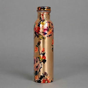 Vibrant Floral Art Copper Water <b>Bottle</b> Leakproof Modern Minimalist Style Ideal For <b>Travel</b> Gym Yoga Office And Gifts - Product Image 1
