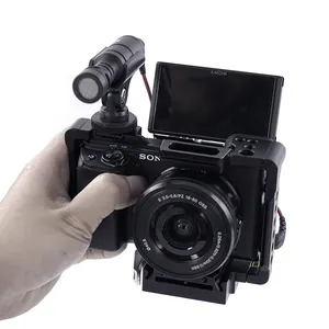 Gearvoo dslr gaiola para câmera sony, a6400 a6300 a6500 ILCE-6500/6300/6400 com 1/4 polegadas de 3/8 rosca e liberação rápida, equipamento para câmera