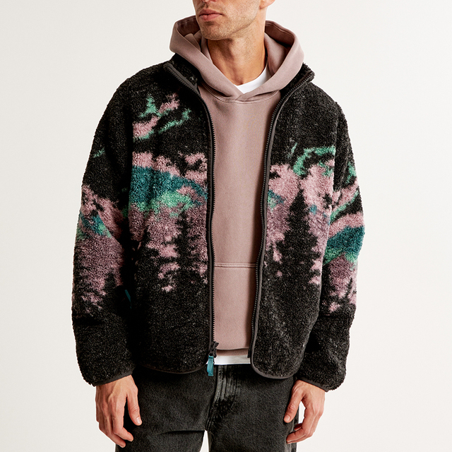 Oem Custom Men Cotton Winter Scenic Sherpa Full-Zip Jacket Men Coats