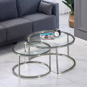 Table basse ronde moderne en acier inoxydable doré avec plateau en verre, meuble de salon, canapé de luxe, table à thé - Product Image 6