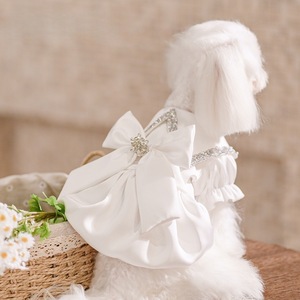 White Pet <b>Wedding</b> <b>Dress</b> With Bow And Ruffles Princess Style <b>Dog</b> Clothes For Summer Lightweight Skirt Four Seasons Polyester - Product Image 1