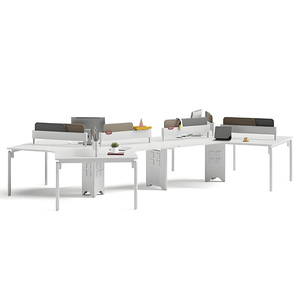 Estación de trabajo de oficina curvada para personal moderno, escritorios modernos para particiones de habitaciones, mesa blanca, diseño de cubículo con cajones - Product Image 2