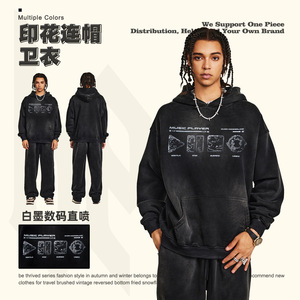 Ropa de hombre 2025 otoño American Vibe lavado anticuado impreso marca de moda Sudadera con capucha suelta ropa pesada OEM - Product Image 2