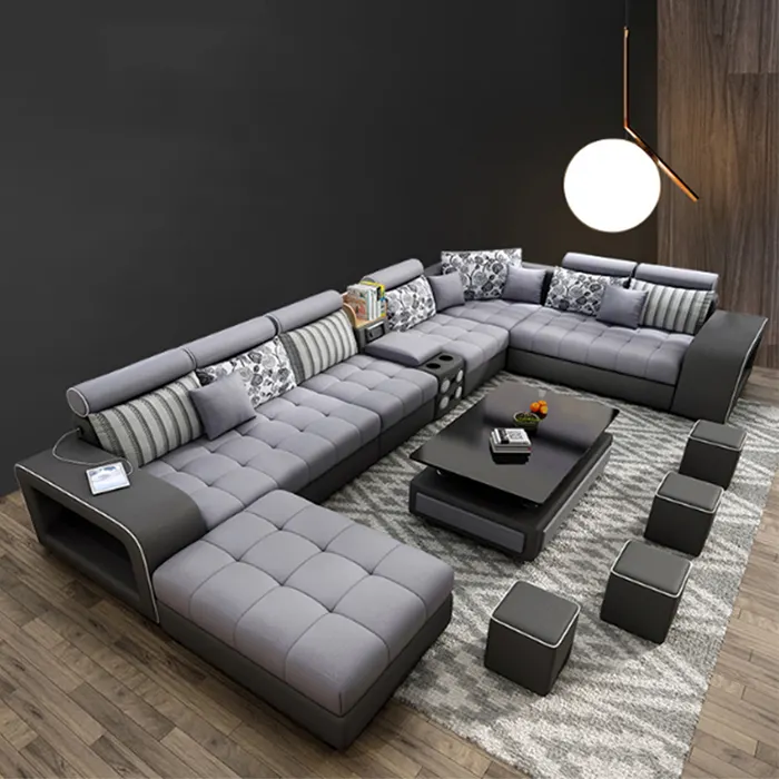 Meubles en forme de u canapé en tissu sectionnel ensemble meubles salon + chambre + canapés 7 places