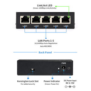 Mini commutateur Ethernet 5 ports 10/100 Mbps, Hub Ethernet rapide non géré, commutateur de bureau, prise en charge de l'entrée DC 5V-12V pour la maison et le bureau - Product Image 3