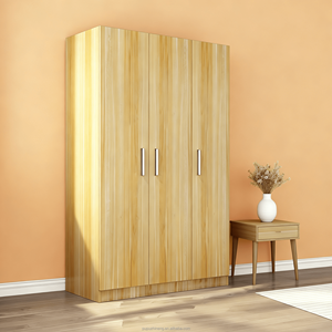 خزانة ملابس خشبية قائمة بذاتها بثلاثة أبواب لغرفة النوم، مصنوعة من ألواح خشب مضغوط معالجة بالميلامين 15 مم، ولوح خلفي من الألياف متوسطة الكثافة 3 مم، مع مقابض بلاستيكية للتعليق - Product Image 5