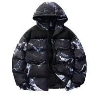 Veste en coton à col montant et à capuche pour homme, imprimé, coupe ample, manteau rembourré chaud d'hiver, streetwear décontracté, pull-over