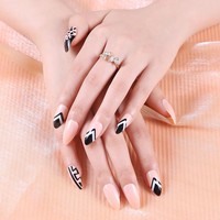 Fengshangmei 24 faux ongles stiletto à couverture complète en ABS écologique, à presser, avec colle, pré-conçus, pour doigts longs