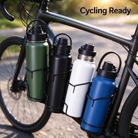 Bouteille d'eau de sport anti-fuite en acier inoxydable 304, isolée, avec sangle pour la course à pied
