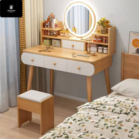 Ensemble de coiffeuse moderne et intelligente sans fil avec tiroirs en bois, meuble de rangement, bureau de maquillage pour chambre de fille, laqué acrylique sur pied