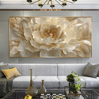 Peonies dorées dans un jardin luxueux, impression artistique sur toile, peinture murale avec cadre flottant pour le salon